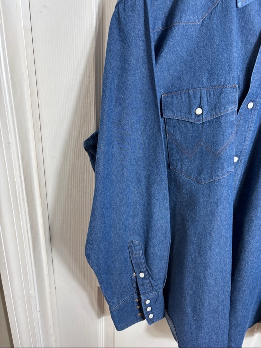 Wrangler Western Denim Shirt Blue Pearl Snap XXL Cowboy Rodeo - Picture 6 of 10